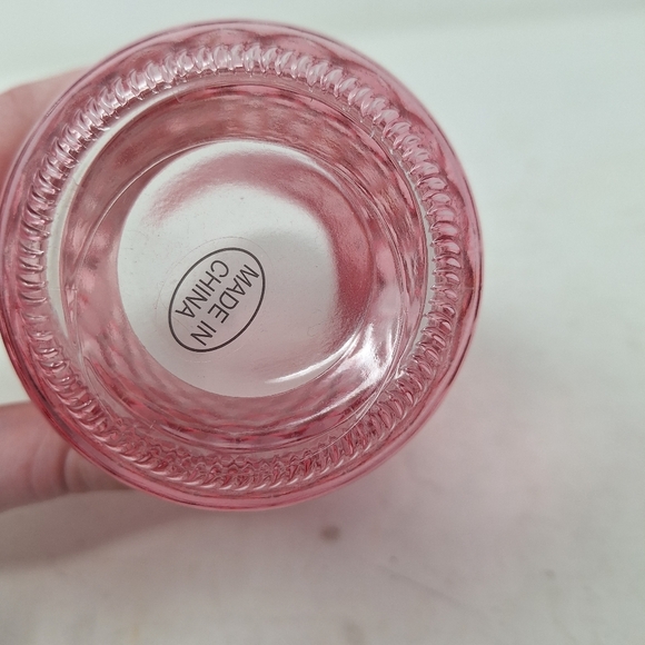 Pink Glass Mason Jar Hexagonal Stamped Patterned Vase 5.5 Inch Home Decor - Picture 3 of 7